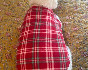 Cat Dog Jumper Soft Warm Snug Red Tartan Plaid Fleece Jumper for Cats / Dogs Cat Dog