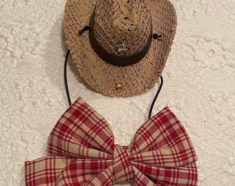 Cute Guinea Pig Cowboy hat and Bow Tie Set - Hat for chooks, parrots, birds, pet rats, rabbits, ferrets, lizards etc