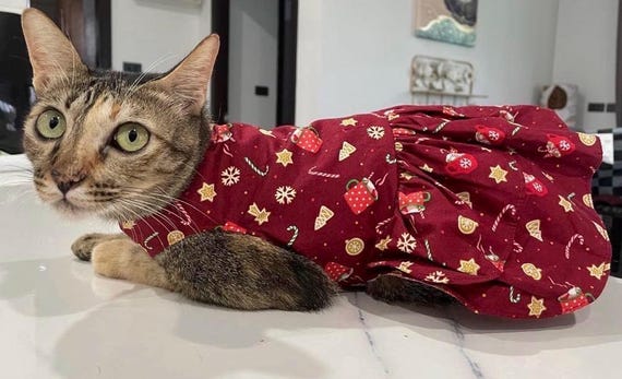cat print christmas dress Festive Christmas Dress for Cats & Small Dogs