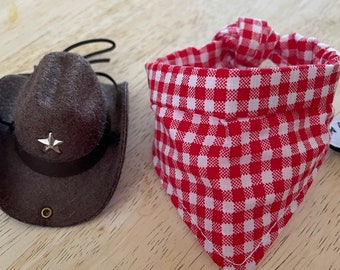 Cute Tiny Guinea Pig Cowboy Hat and Handmade bandana set - Hat for Chooks, Parrots, Pet Rats, Ferrets, Lizards, Snakes, Rabbits, Roosters