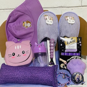 Magnifique coffret cadeau violet pour amoureux des chats Cadeaux sur le thème des chats Coffret cadeau pour amoureux des chats Cadeau pour amoureux des chats 2024