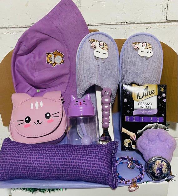 Gorgeous Cat Lovers' Purple Themed Gift Box Hamper Cat Themed