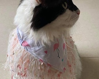 So cute handmade FANCY AND FRILLY cat bandana! Adorable patterns!