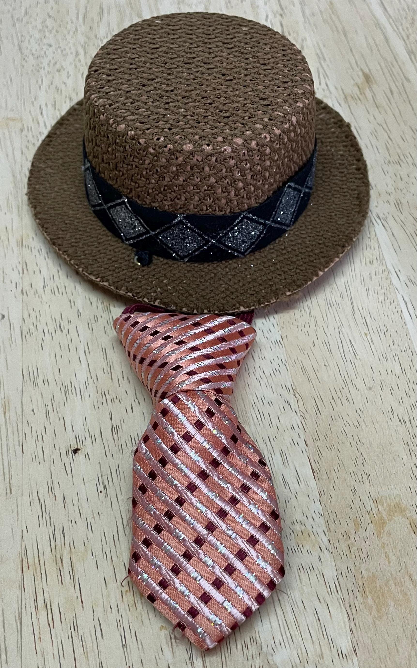 Stylish Cat Dog Boater Hat With Neck Tie Matching Set Pet