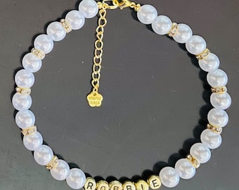 Personalisierte Haustier Perlenkette, Katze & Hund Strass Halsband
