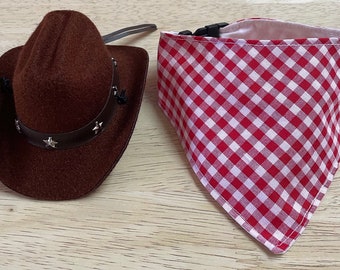 Cat Dog Cowboy Hat and Bandana Set Cat Dog Cowboy costume outfit Pet Cowboy Hat and Neckerchief