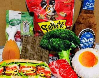 Dog Gift Box:  Treats & Squeaky Food Toys