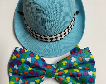 Cute Dog Hat Tie Set Bright Fedora and Bow Tie Matching Set Pet Hat Cat Hat Comfy Cool Cute