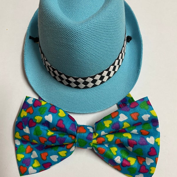 Cute Dog Hat Tie Set Bright Fedora and Bow Tie Matching Set Pet Hat Cat Hat Comfy Cool Cute
