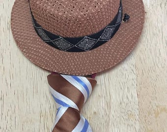 Stylish Cat Dog Boater Hat With Neck Tie Matching Set Pet