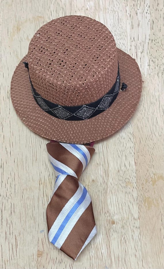Stylish Cat Dog Boater Hat With Neck Tie Matching Set Pet