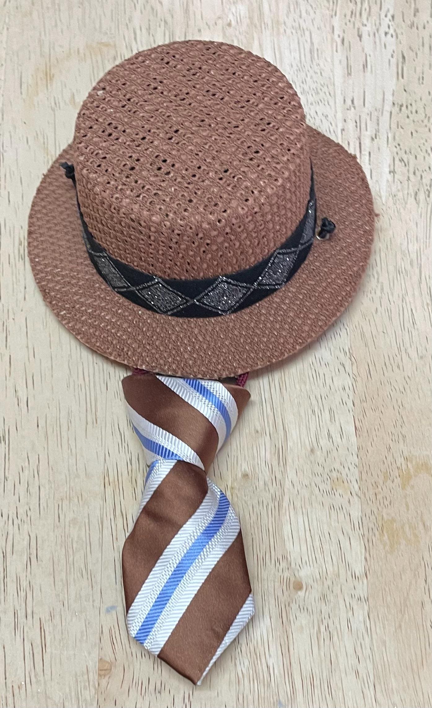 Stylish Cat Dog Boater Hat With Neck Tie Matching Set Pet