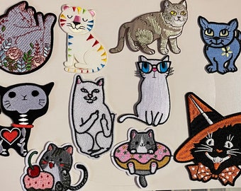 Cute Cat patch, iron on kitten patch, sew on cat patch, embroidered patch, patch for jacket, applique,