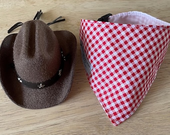 Cat Dog Cowboy Hat and Bandana Set Cat Dog Cowboy costume outfit Pet Cowboy Hat and Neckerchief