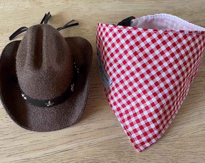 Cat Dog Cowboy Hat and Bandana Set Cat Dog Cowboy costume outfit Pet Cowboy Hat and Neckerchief