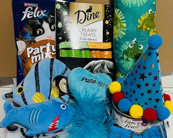 Cat Gift Box: Handmade Catnip Toys, Treats, Party Hat