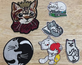 Leuke geborduurde kattenpatch, opstrijkbare kittenappliqué
