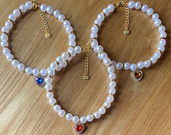Perlen-Haustier-Halskette mit Rhinestone-Herz-Anhänger für Katzen und Hunde