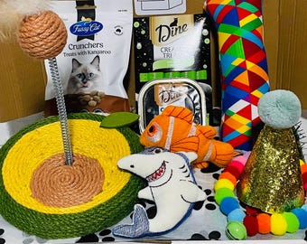 Cat Gift Box: Handmade Catnip Toys, Treats, Party Hat