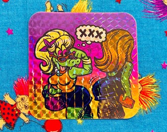 PRISMATIC GATOR GIRL 3.25"x3.25" Glitter Glossy Furry Sticker