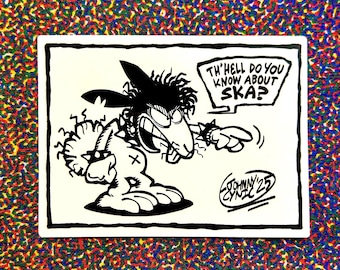 PUNK SKA BUNNY 3.5"x2.6" Black And White Glossy Sticker