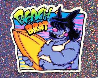 BEACH BRAT 3”x2.5” Wolf Furry Surfer Glossy Sticker