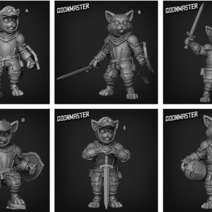 Cat Knights | Cantankerous Cats Set | Goon Master Games | 12k 3D prints | Tabletop Miniatures | 32mm