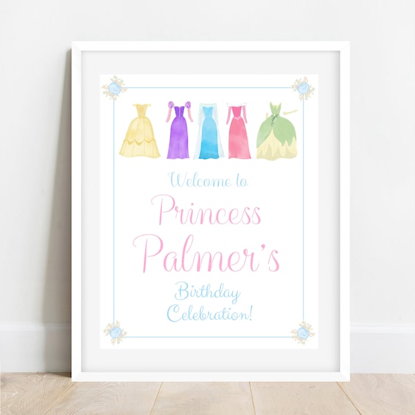 Watercolor Princess Birthday Party Welcome Sign | Digital Download | H102
