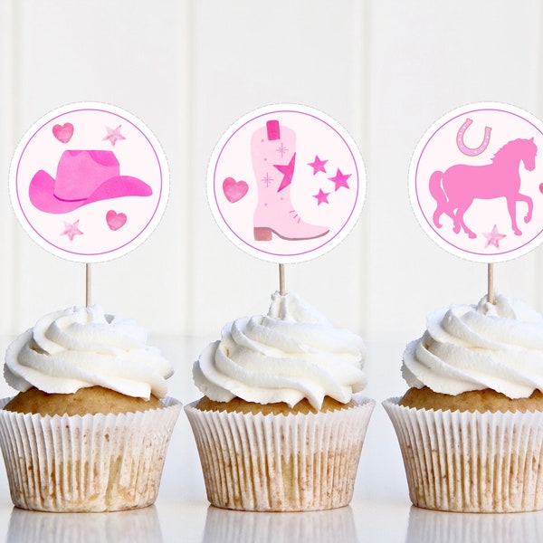 Pink Cowgirl Western Birthday Party Cupcake Toppers | Digital Download | H101