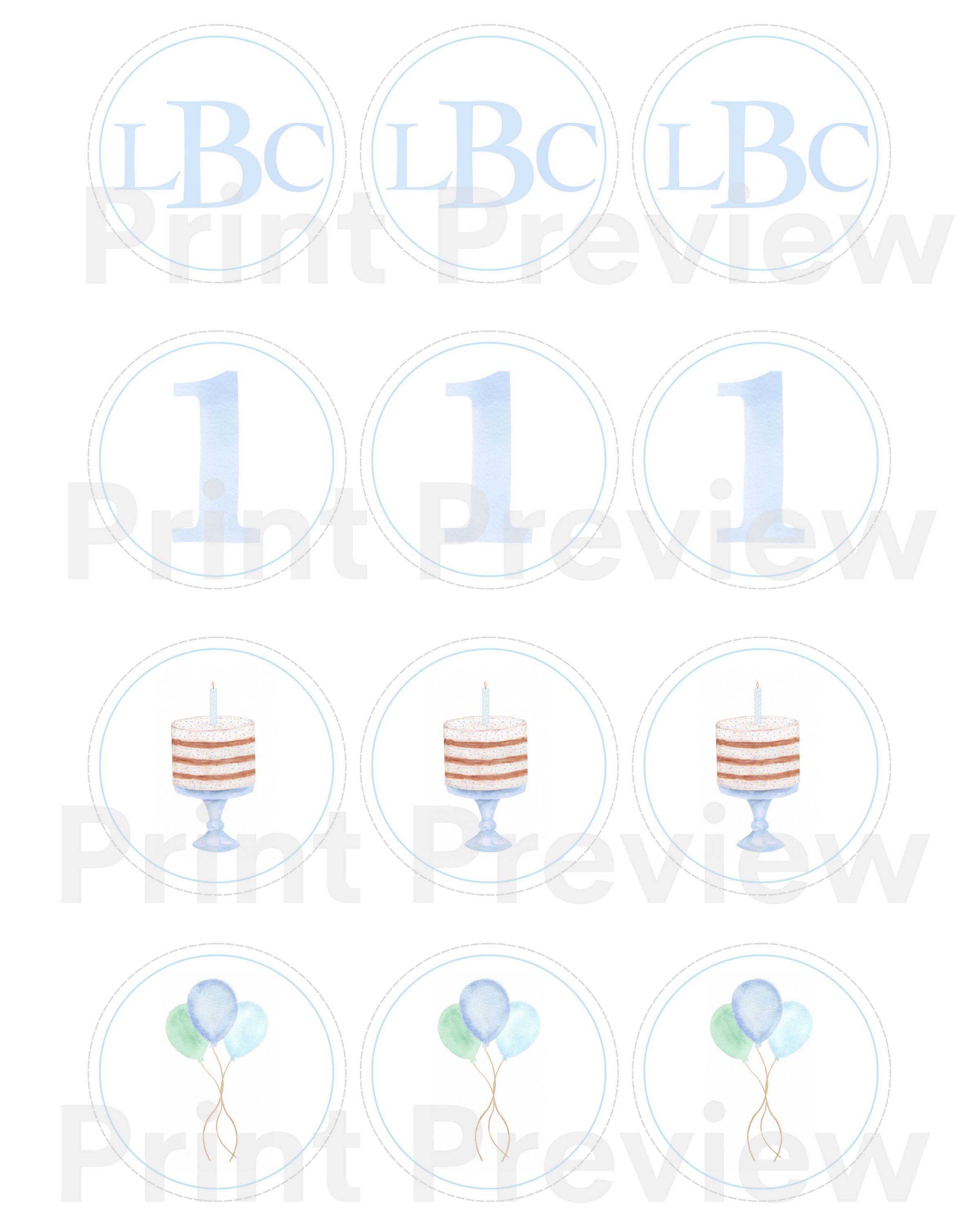 Watercolor Boy Birthday Cupcake Toppers | Digital Download | H104 - Etsy