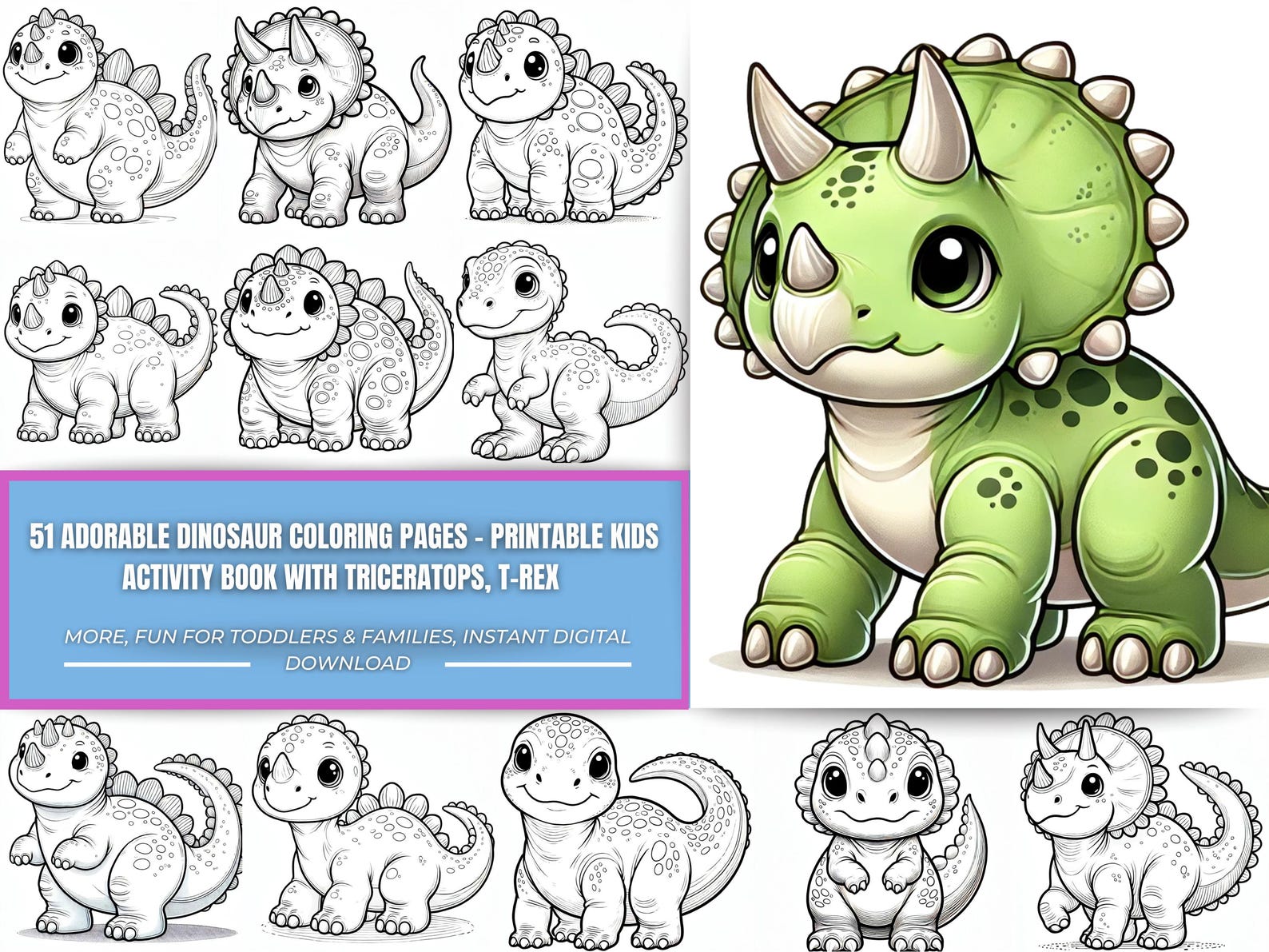 51 Adorable Dinosaur Coloring Pages for Kids Printable Activity Book ...