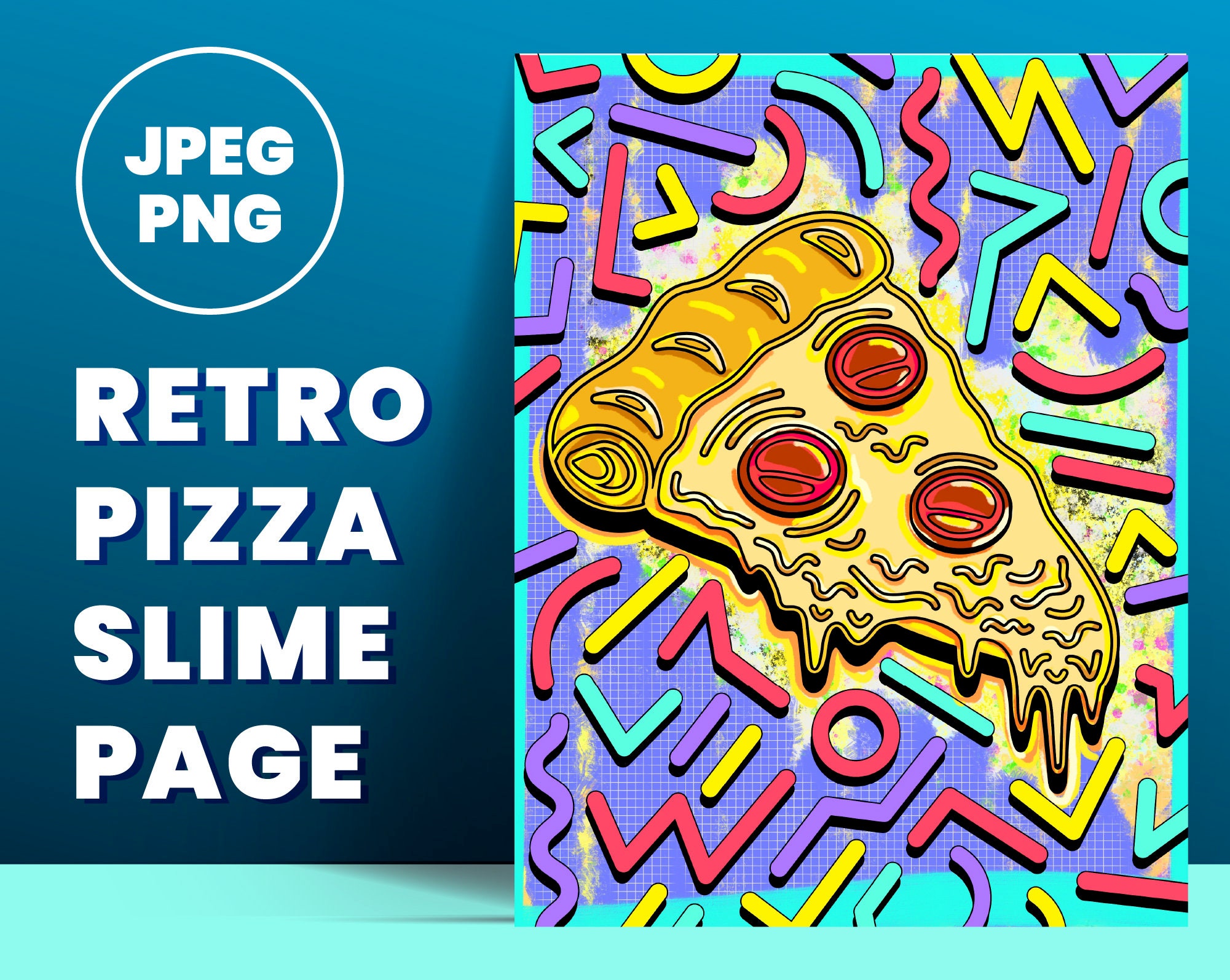 Retro Pizza Slime Easy Coloring, 80's Shape Pattern (Procreate, Print)