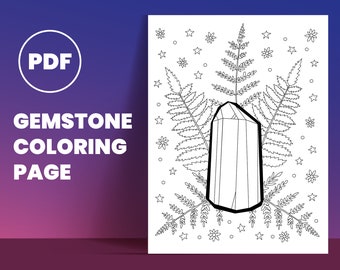 Crystal Gemstone, Fern, Stars Coloring Page (PDF for Procreate & Print)