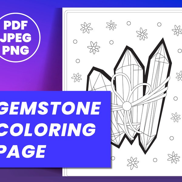 Gemstone Bundle, Flowers, Coloring Template (Print, Procreate PDF, PNG, JPG)