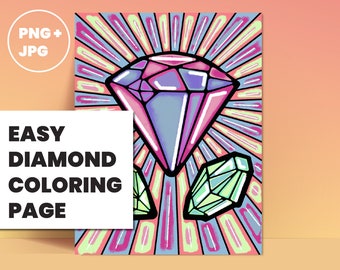 Diamond + Gemstones, Easy Coloring Page (Procreate Color Fillable)