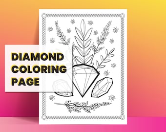DIAMOND & Crystal Gemstones, Leaves Coloring Page (Procreate, Printable PDF)