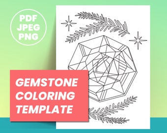 Gemstone Coloring Template, Procreate Layer Ready, Printable PDF