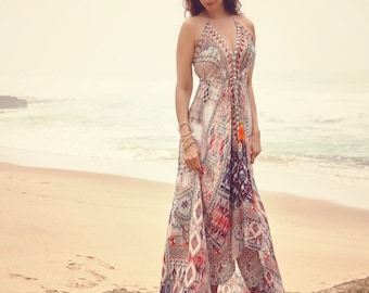 Boho Blissfull Halter Maxi dress in viscose silk