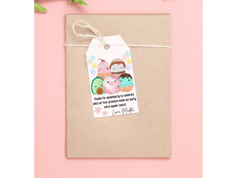 Squishmallow Thank You Tags Editable Birthday Favor Tag, Custom ...