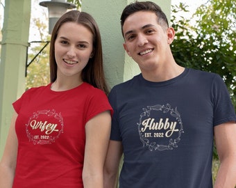 Hubby Wifey Shirts 2022, Just Married Shirts, Couples T Shirts Honeymoon Gift For Bride, Fiance, Wedding Gift, Wifey Hubby Shirt