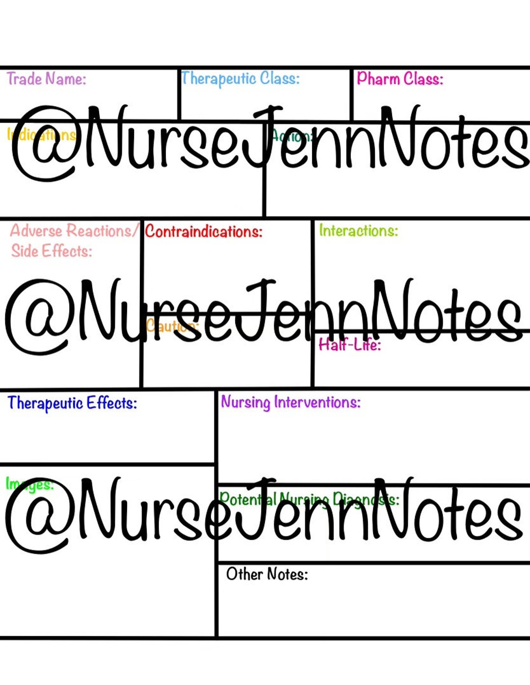 Medication Card Template Etsy