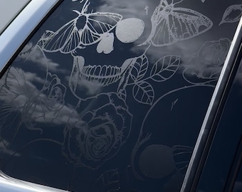 Skulls Butterflies Roses Full Coverage Car Decals, Car Window Sticker Decal, Vinyl Decal, Car Sticker, Car Accessories, Car Decor
