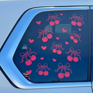 Cherry Stem Car Decal: Hearts Vinyl Window Sticker