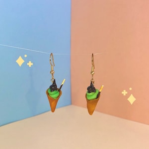 Choc Top Matcha Soft Serve Earrings, miniature polymer clay food earrings, gift for her