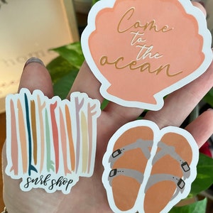 ocean/beach sticker pack| shell| sandals| surfboards