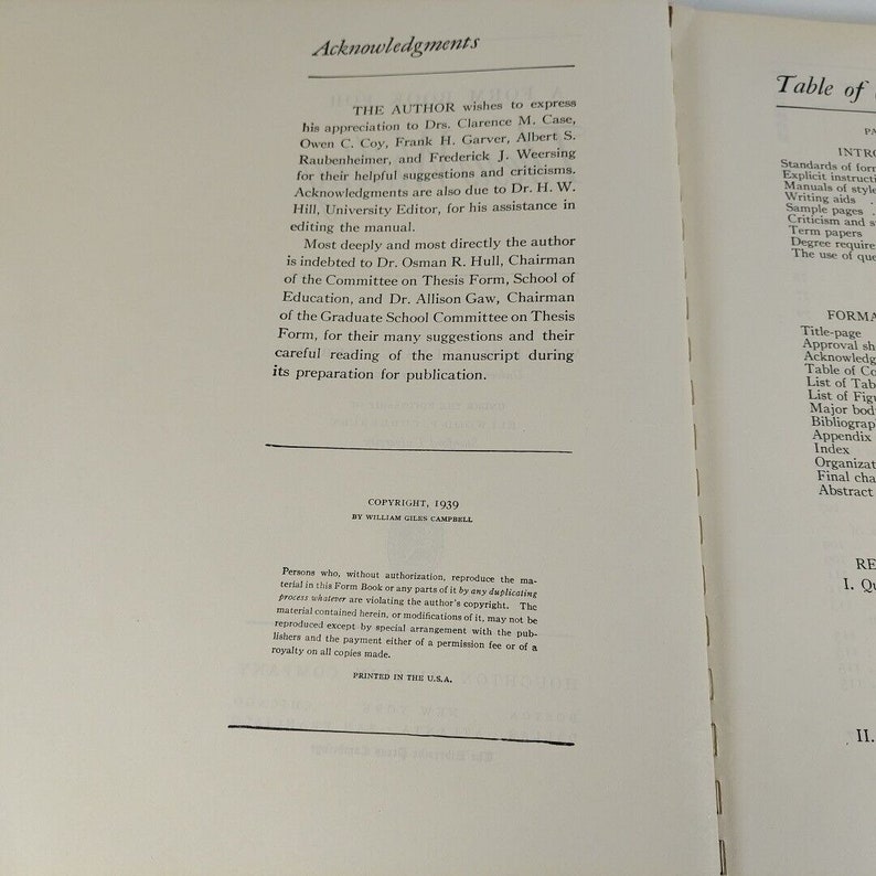 Ein Formularbuch zum Verfassen von Abschlussarbeiten von William Giles Campbell 1939 Houghton Mifflin Bild 8