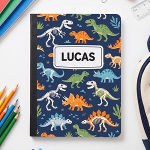 Personalized Dinosaur Composition Notebook Cover, Custom Name Label, Kids School Supplies, Back to School, Dino Theme