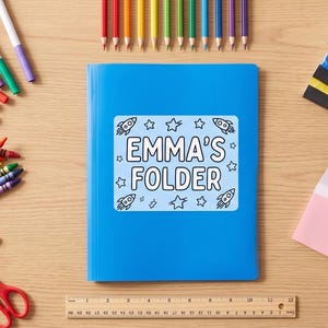 Personalized Folder Stickers | Custom School Name Labels, Kindergarten Supplies