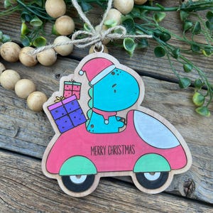 Dino Car Driving Christmas Ornament digital file/ Glowforge svg/ Laser Ready