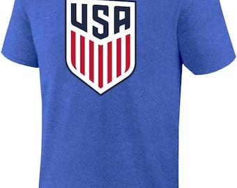USMNT Soccer T-Shirt: Heather Blue Adult Size, Personalized Name & Number